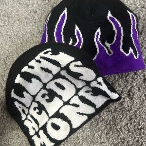 Kids Black and Purple Beanie Set